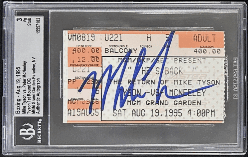 Mike Tyson vs Peter McNeely Signed Ticket Stub Beckett 15557183 3 VG