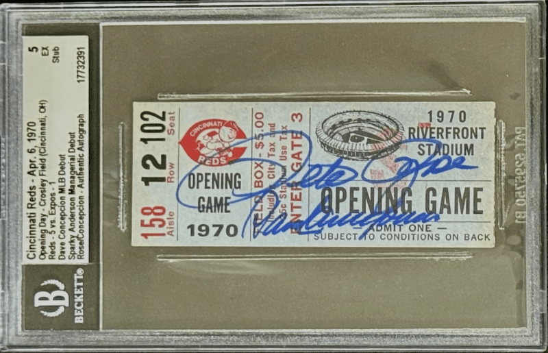 Pete Rose Dave Concepcion Signed 1970 Opening Day Ticket BAS Concepcion Debut