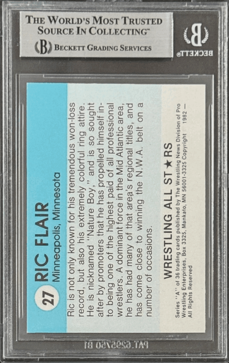 Ric Flair Signed 1982 PWE Wrestling All Stars Series REPRINT Card 27 BAS17089889 - Image 2