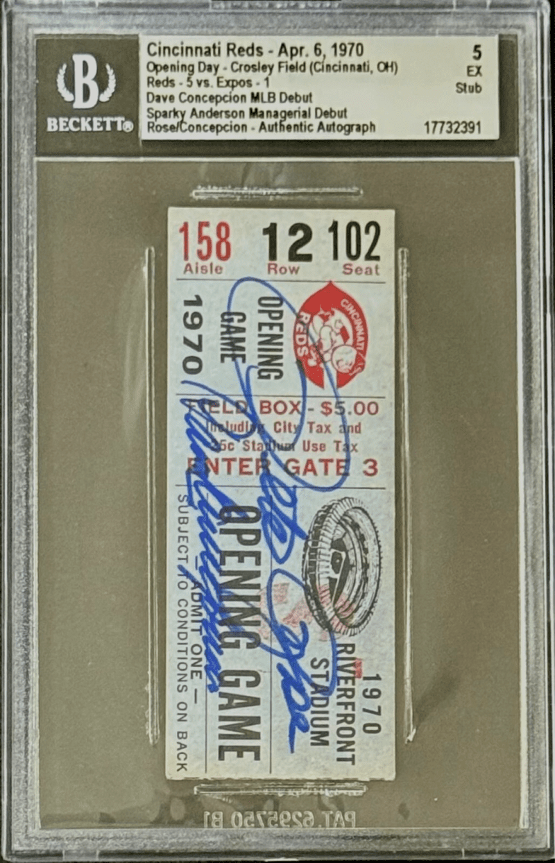 Pete Rose Dave Concepcion Signed 1970 Opening Day Ticket BAS Concepcion Debut - Image 2