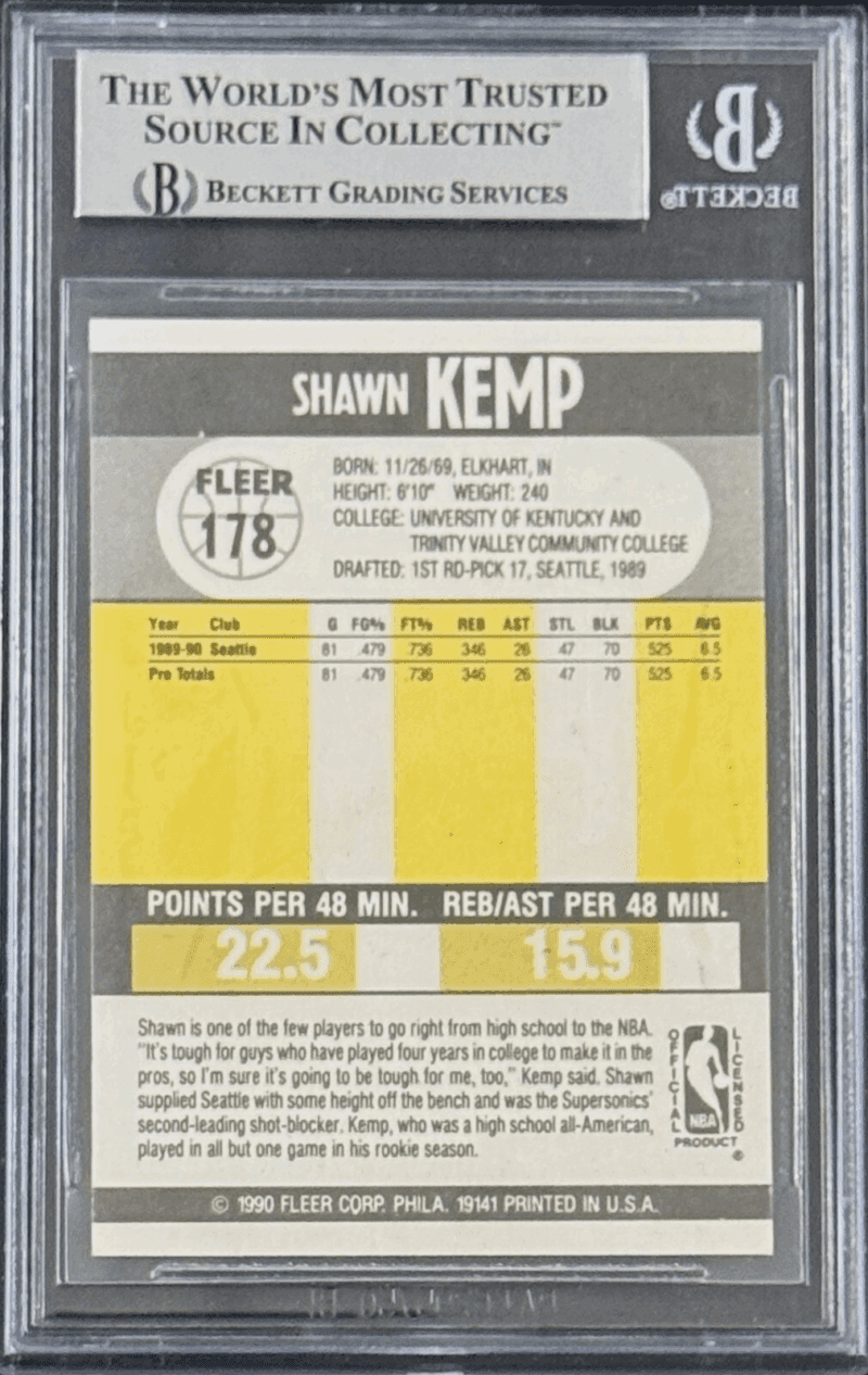 Shawn Kemp Signed 1990-91 Fleer Rookie Card #178 Beckett 15989420 - Image 2