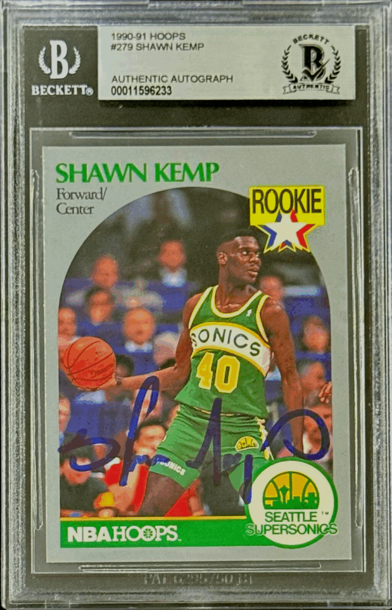 Shawn Kemp Signed 1990-91 Hoops Rookie Card #279 Beckett 11596233