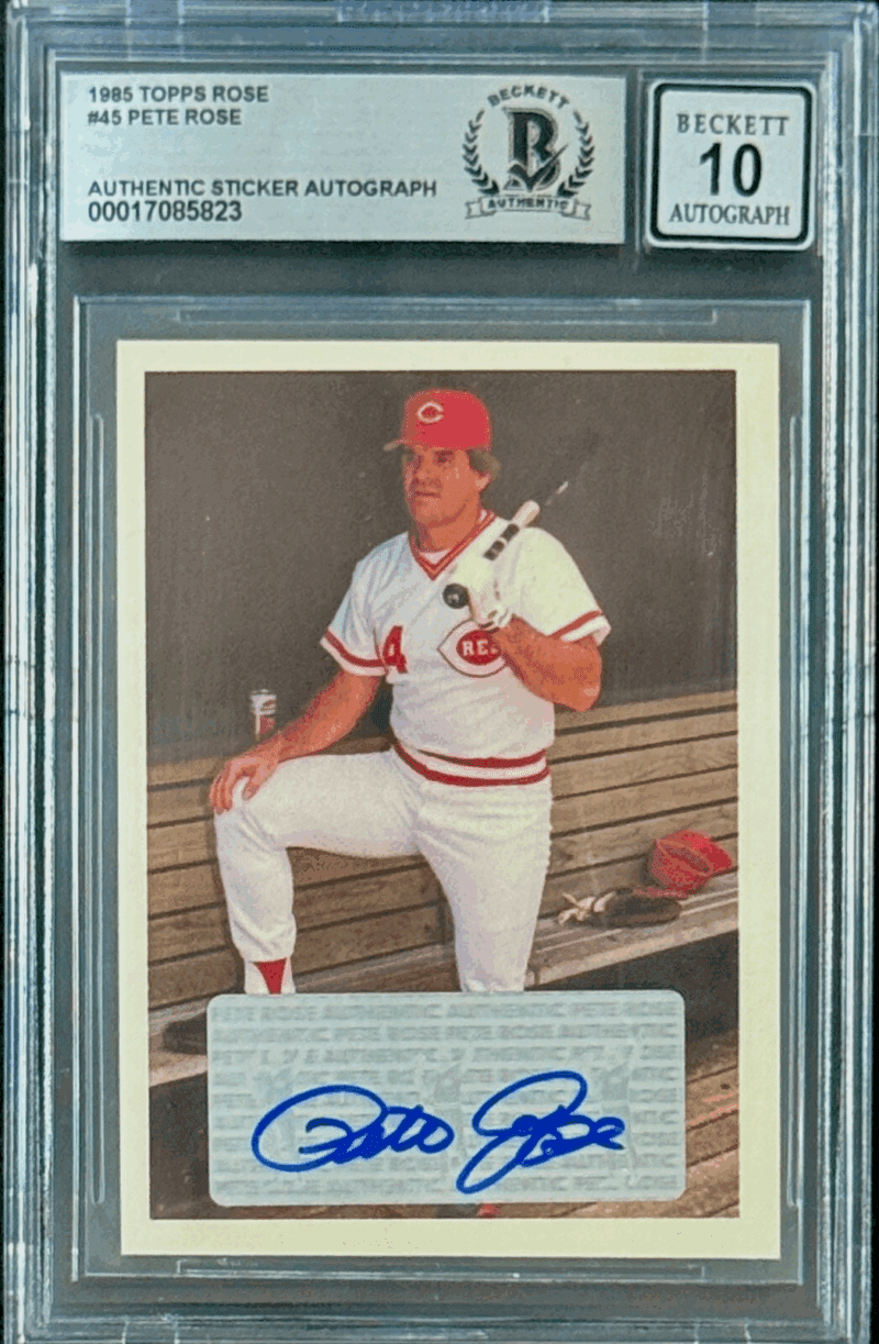 Pete Rose Signed 1985 Topps Card # 45 Beckett 17085823 Cincinnati Reds