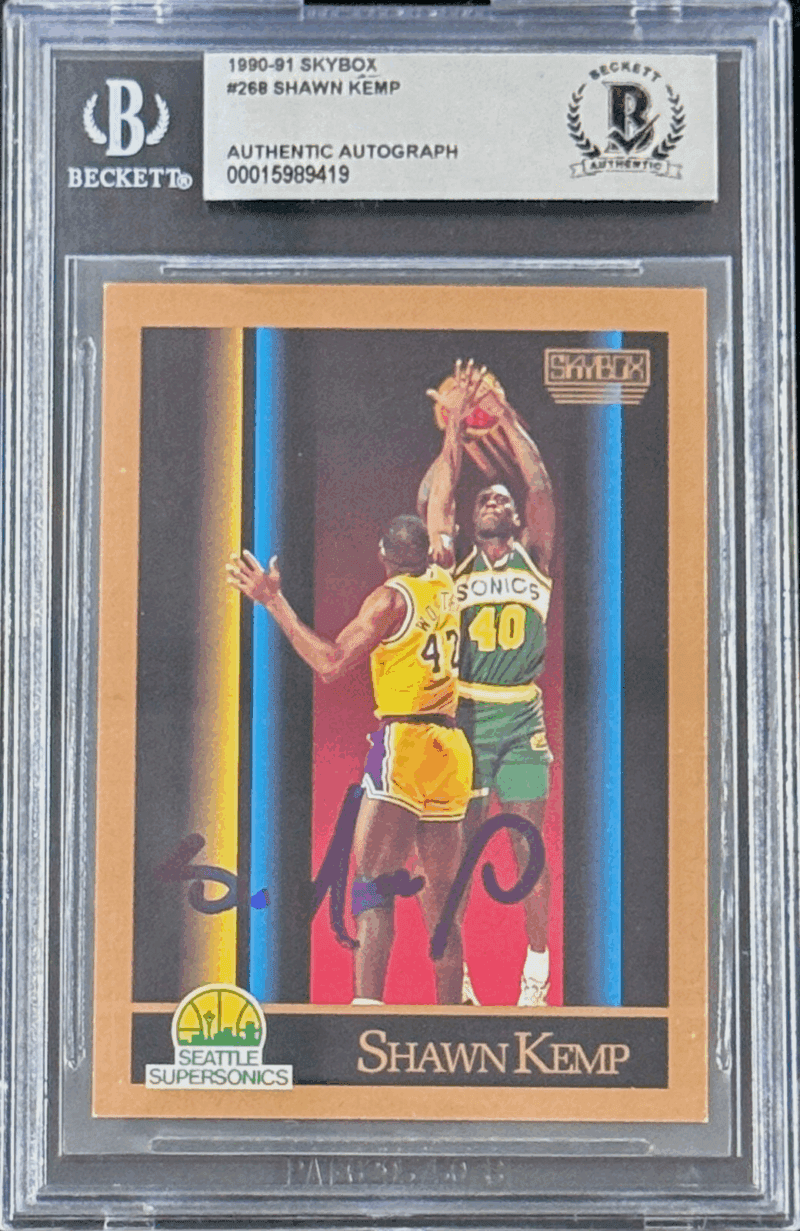 Shawn Kemp Signed 1990-91 Skybox Rookie Card #268 Beckett 15989419