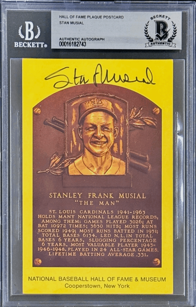 Stan Musial Signed Autographed Hall of Fame Plaque Postcard Beckett 16182743