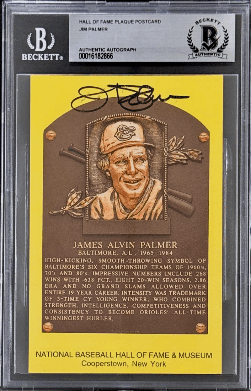 Jim Palmer Signed Autographed Hall of Fame Plaque Postcard Beckett 16182866
