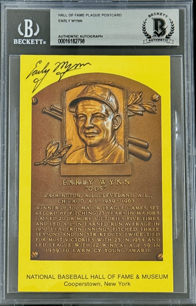 Early Wynn Signed Autographed Hall of Fame Plaque Postcard Beckett 16182798