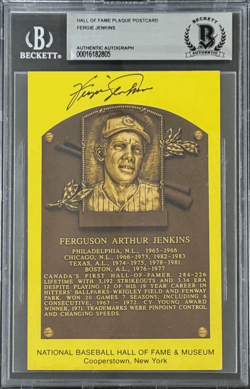 Fergie Jenkins Signed Autographed Hall of Fame Plaque Postcard Beckett 16182805