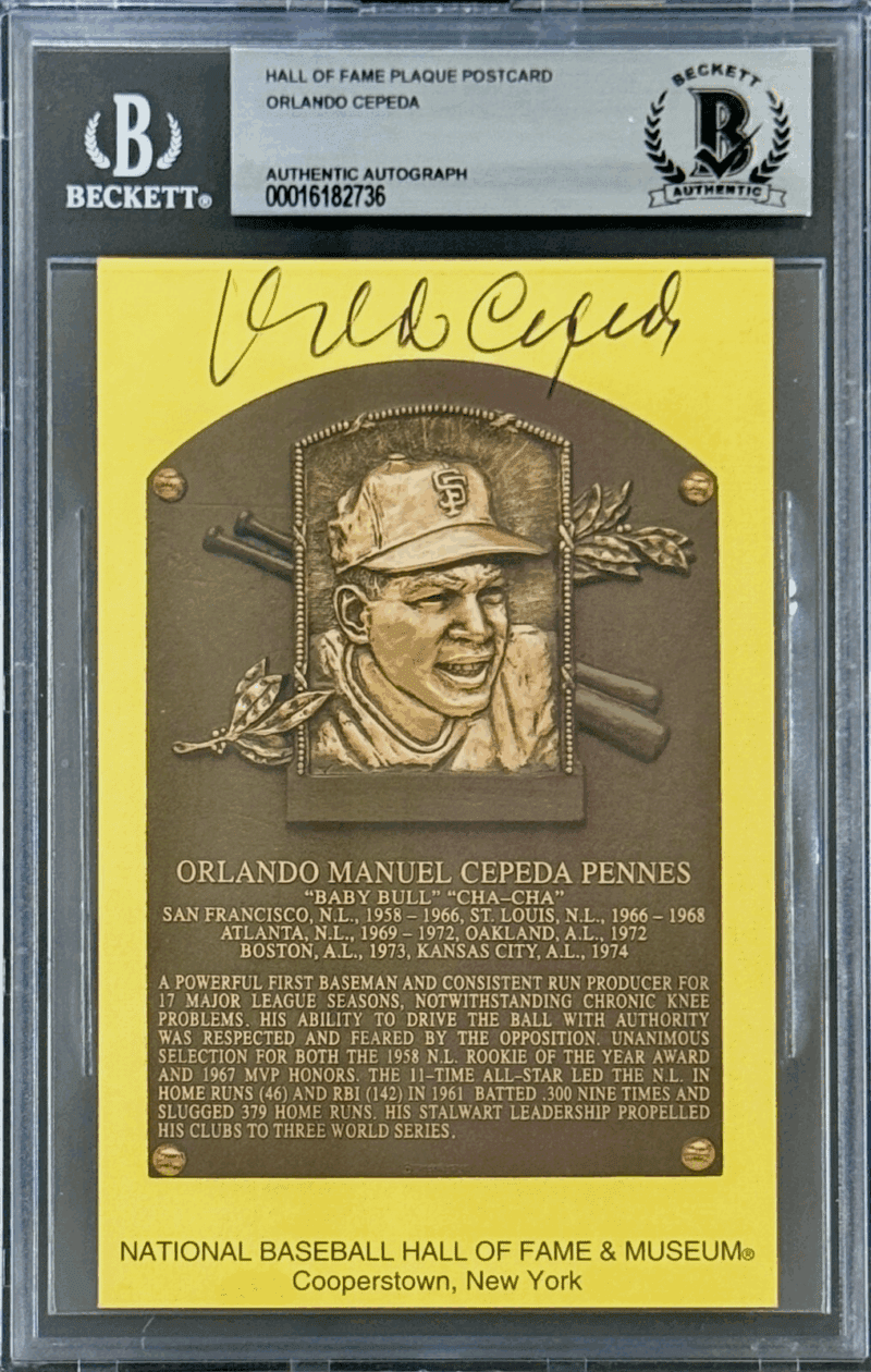 Orlando Cepeda Signed Autographed Hall of Fame Plaque Postcard Beckett 16182736