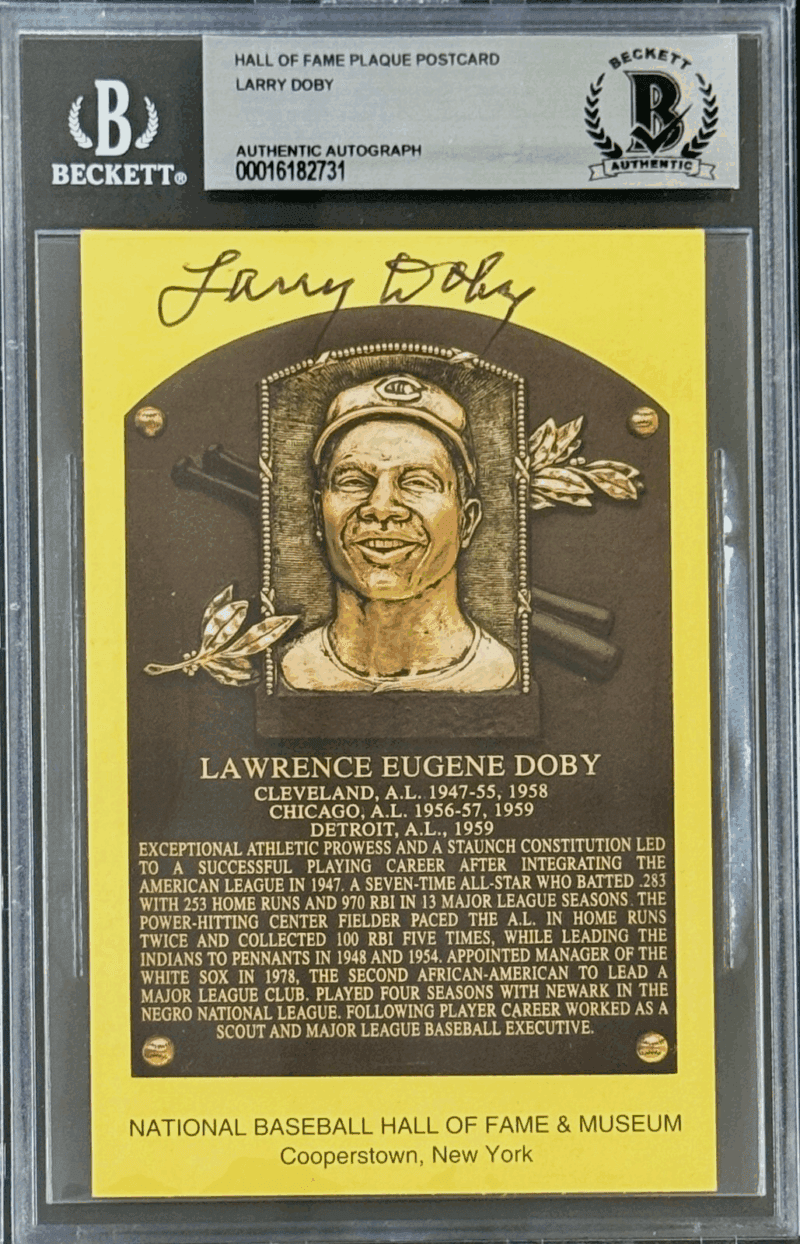 Larry Doby Signed Autographed Hall of Fame Plaque Postcard Beckett 16182731