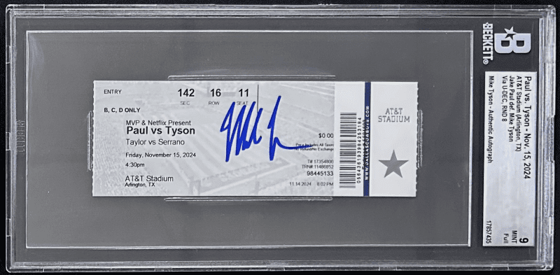 Mike Tyson Signed Tyson vs Jake Paul Fight Full Ticket Beckett Mint 9 17857435
