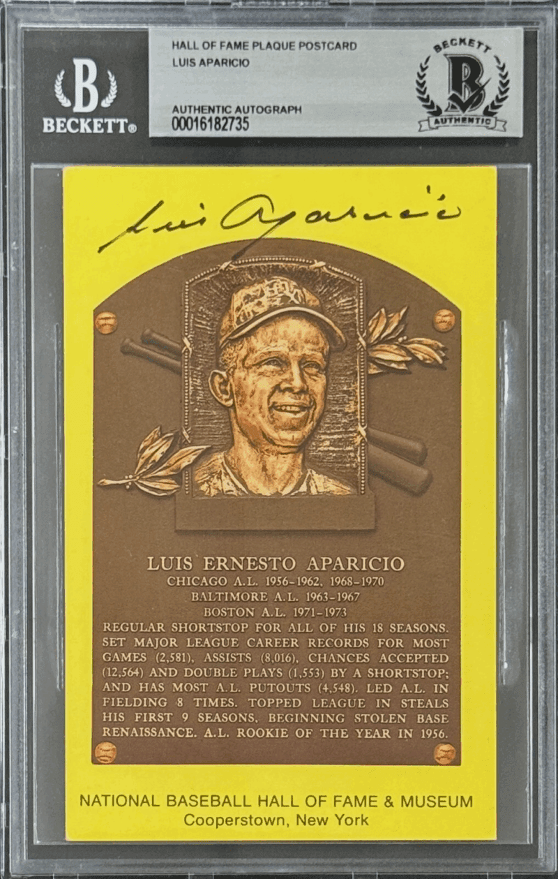 Luis Aparicio Signed Autographed Hall of Fame Plaque Postcard Beckett 16182735