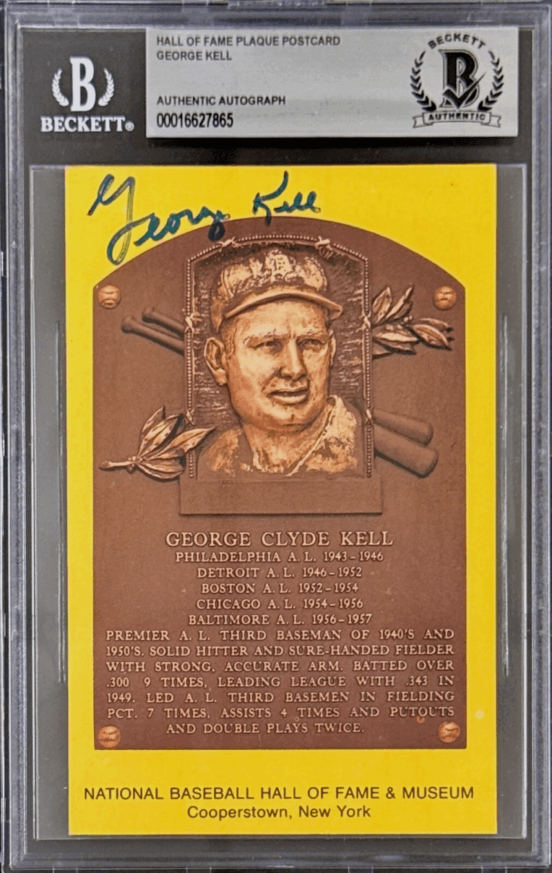 George Kell Signed Autographed Hall of Fame Plaque Postcard Beckett 16627865