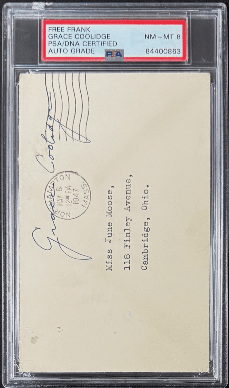 First Lady Grace Coolidge Signed Autographed Free Frank PSA NM-MT 8 84400863 - Image 2