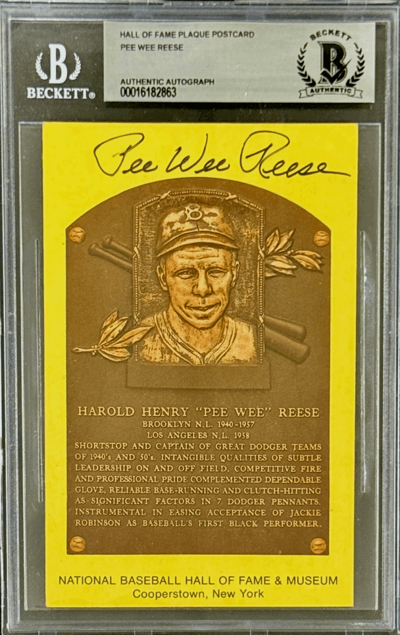 Pee Wee Reese Signed Autographed Hall of Fame Plaque Postcard Beckett 16182863