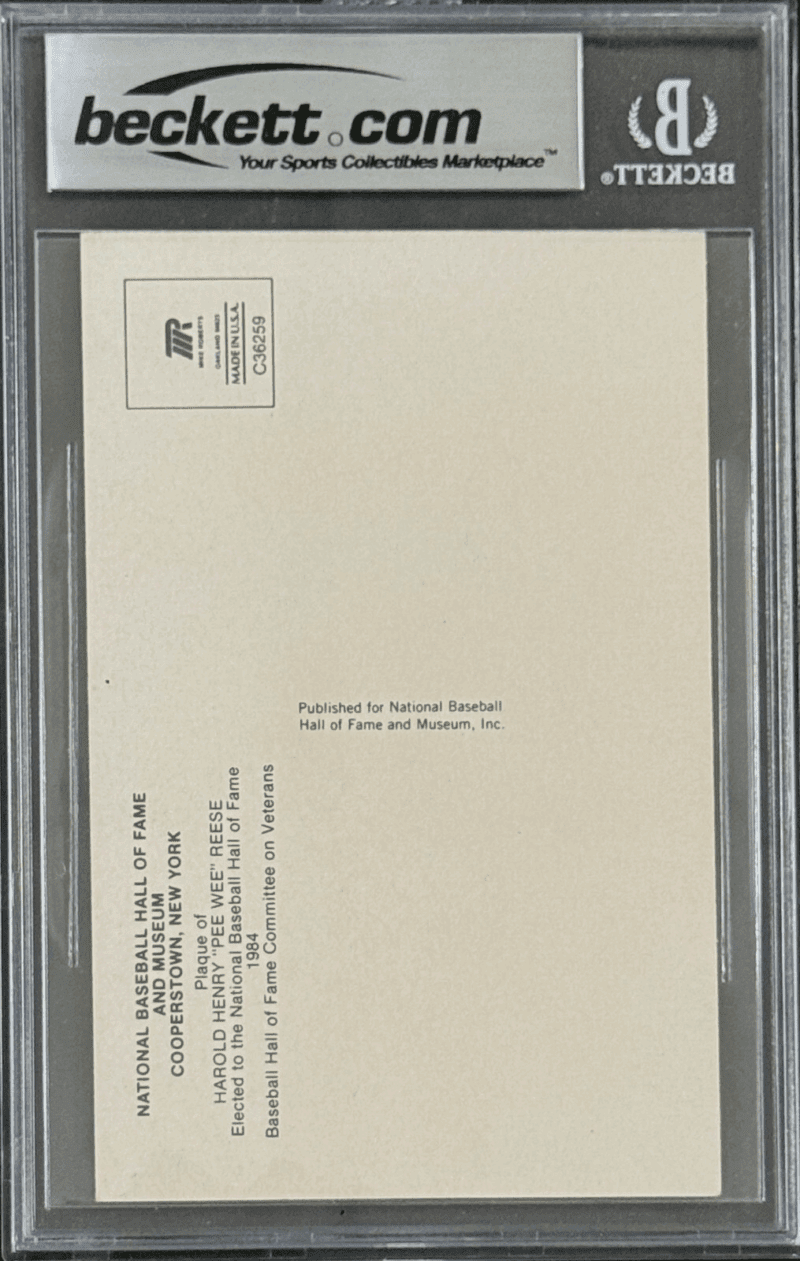 Pee Wee Reese Signed Autographed Hall of Fame Plaque Postcard Beckett 16182863 - Image 2