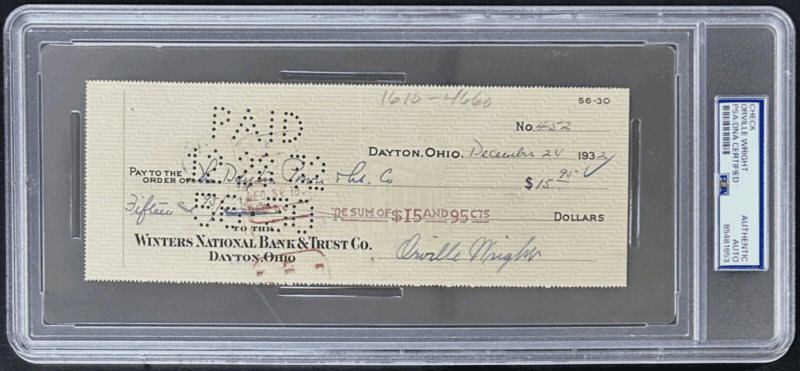 Wing Fabric Swatch From The Wright Flyer & Check Signed By Orville Wright - Image 3