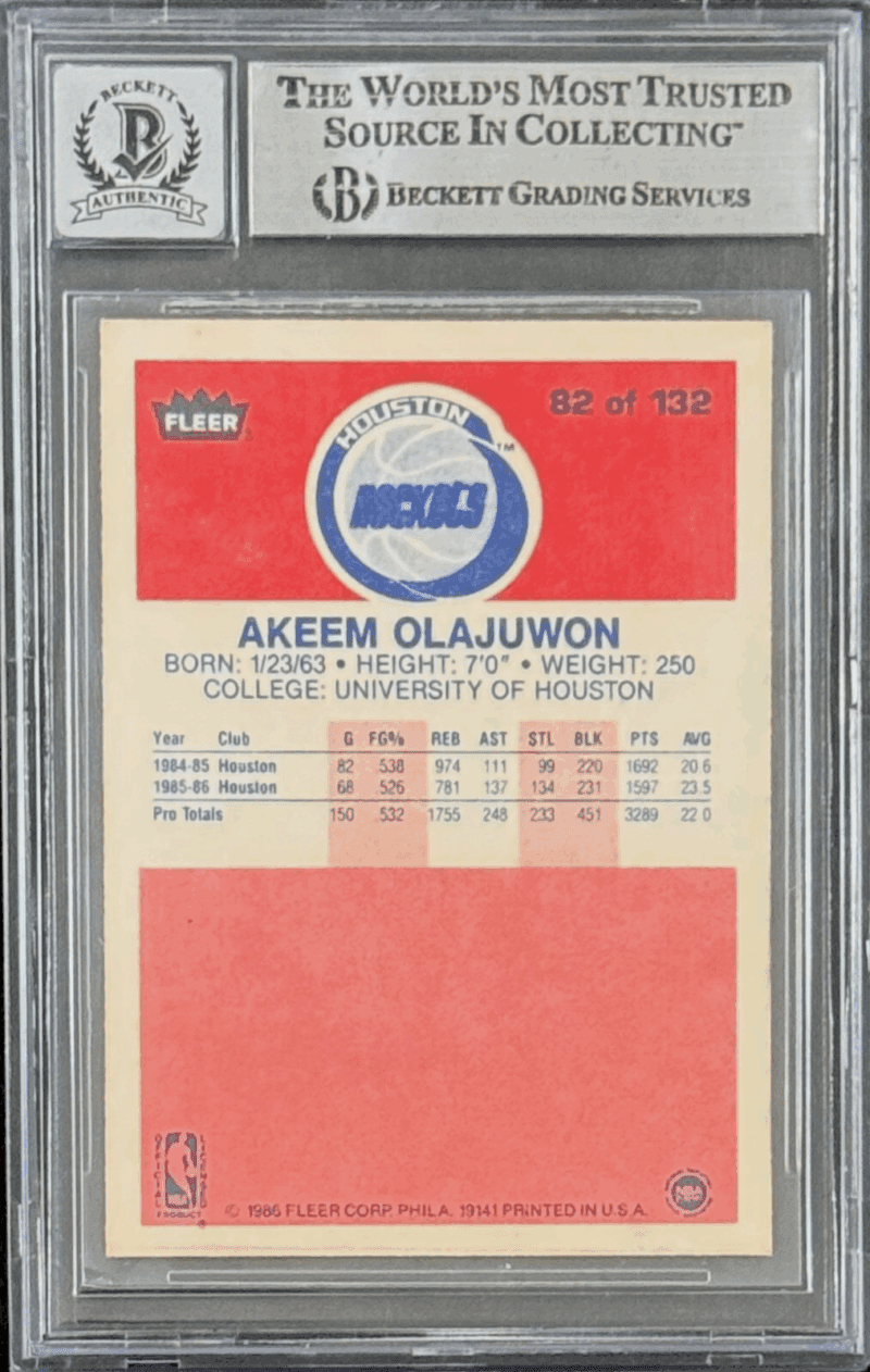 Hakeem "Akeem" Olajuwon Signed 1986-87 Fleer Rookie Card #82 Beckett 17387817 - Image 2