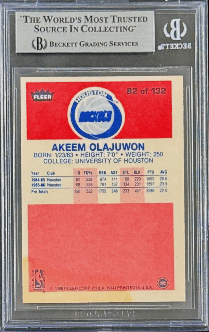 Hakeem "Akeem" Olajuwon Signed 1986-87 Fleer Rookie Card #82 Beckett 16911564 - Image 2