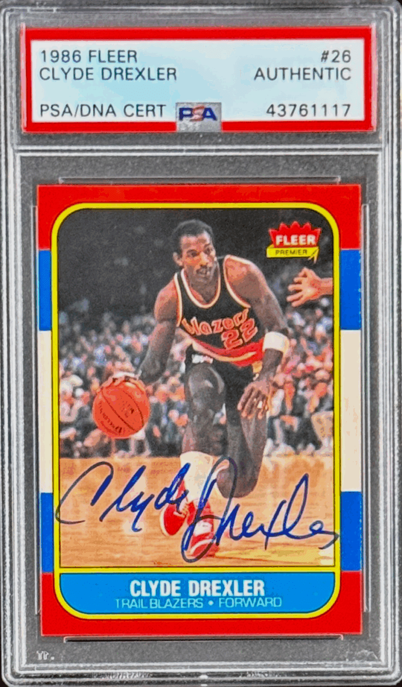 Clyde Drexler Signed 1986-87 Fleer Rookie Card #26 PSA/DNA 43761117