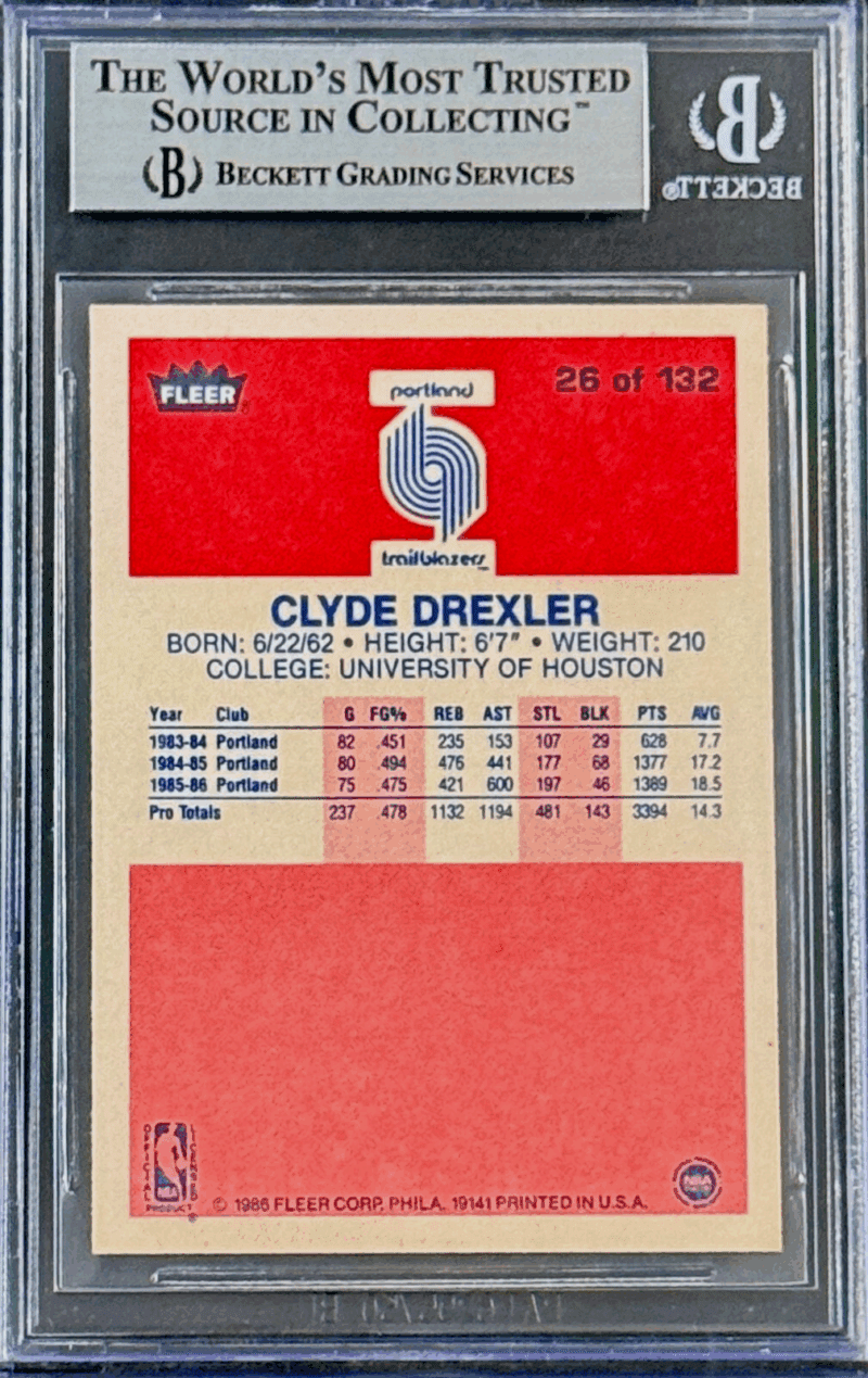Clyde Drexler Signed 1986-87 Fleer Rookie Card #26 Beckett 14059488 "The Glide" - Image 2