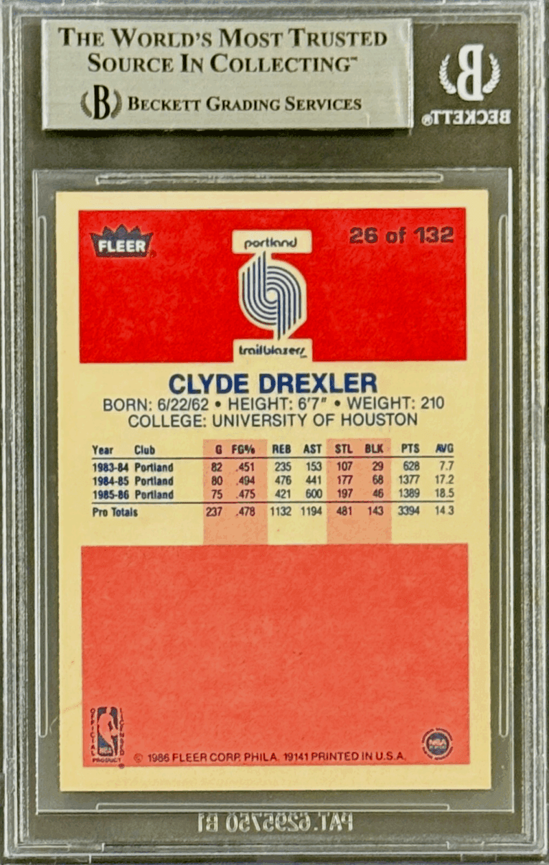 Clyde Drexler Signed 1986-87 Fleer Rookie Card #26 Beckett 17718540 "The Glide" - Image 2