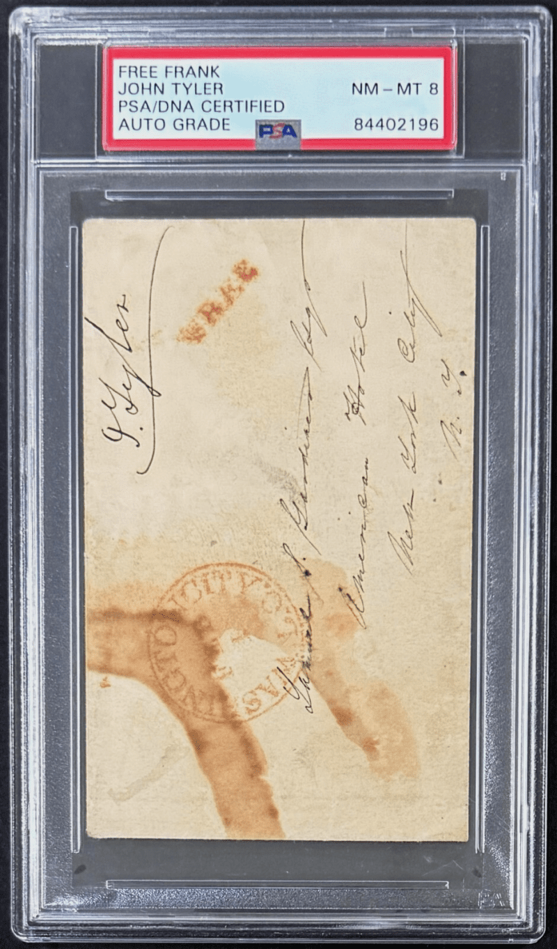 President John Tyler Signed Autographed Free Frank PSA NM-MT 8 84402196 - Image 2