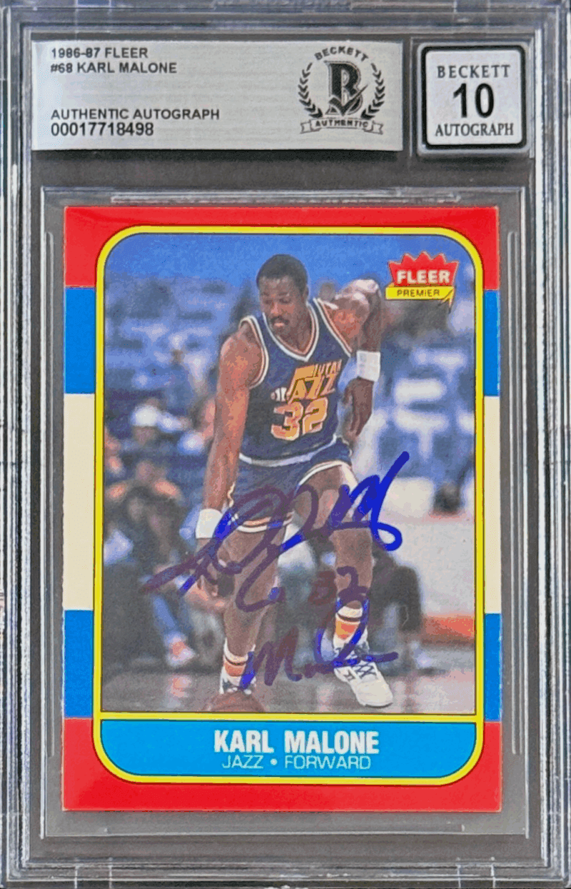 Karl Malone Signed 1986-87 Fleer Card #68 Beckett Auto 10 17718498 Mailman