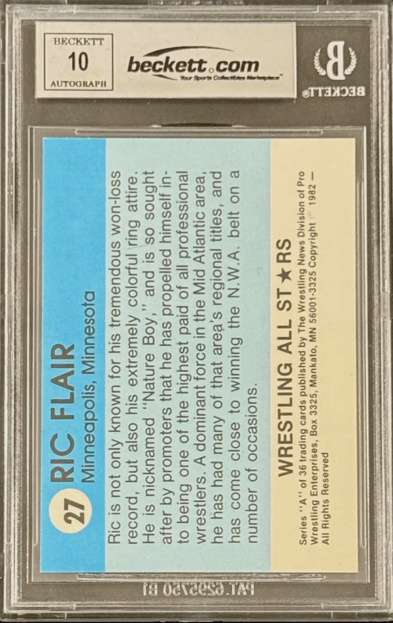 Ric Flair Signed 1982 PWE Wrestling All Stars Series A Card #27 Beckett 17388523 - Image 2