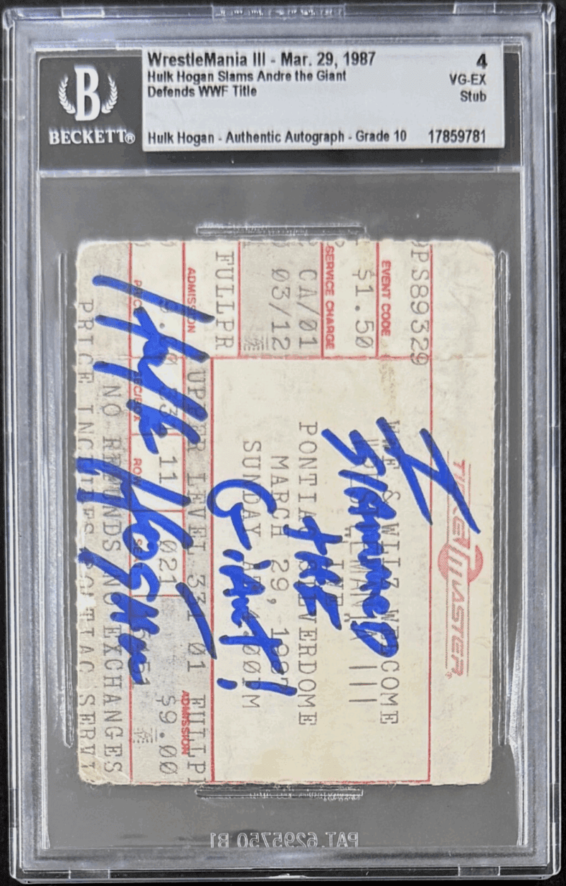 Hulk Hogan Signed I Slammed The Giant WrestleMania III Ticket Stub BAS 4 VG-EX - Image 2
