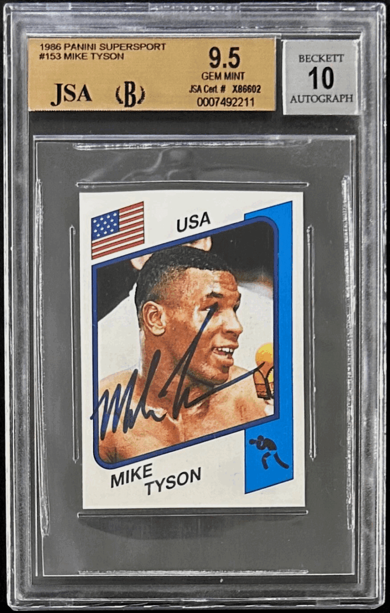 Mike Tyson Signed 1986 Panini Supersport Rookie Trading Card Beckett 9.5 Auto 10