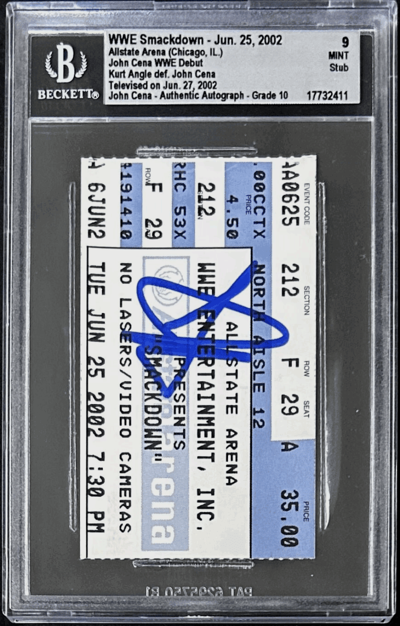 John Cena Signed Jun 25, 2002 Smackdown WWE Debut Ticket Stub BAS 9 Mint Auto 10 - Image 2