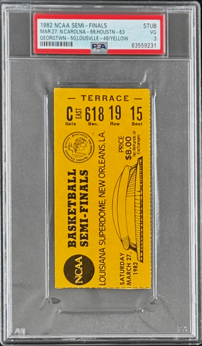 1982 NCAA SEMI FINALS TICKET STUB MICHAEL JORDAN UNC THE SHOT PSA 3  63559231 - Image 2