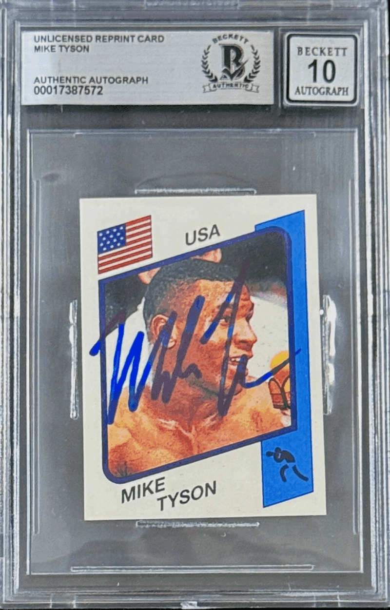 Mike Tyson Signed Reprint Rookie Trading Card Beckett Auto 10 17387572