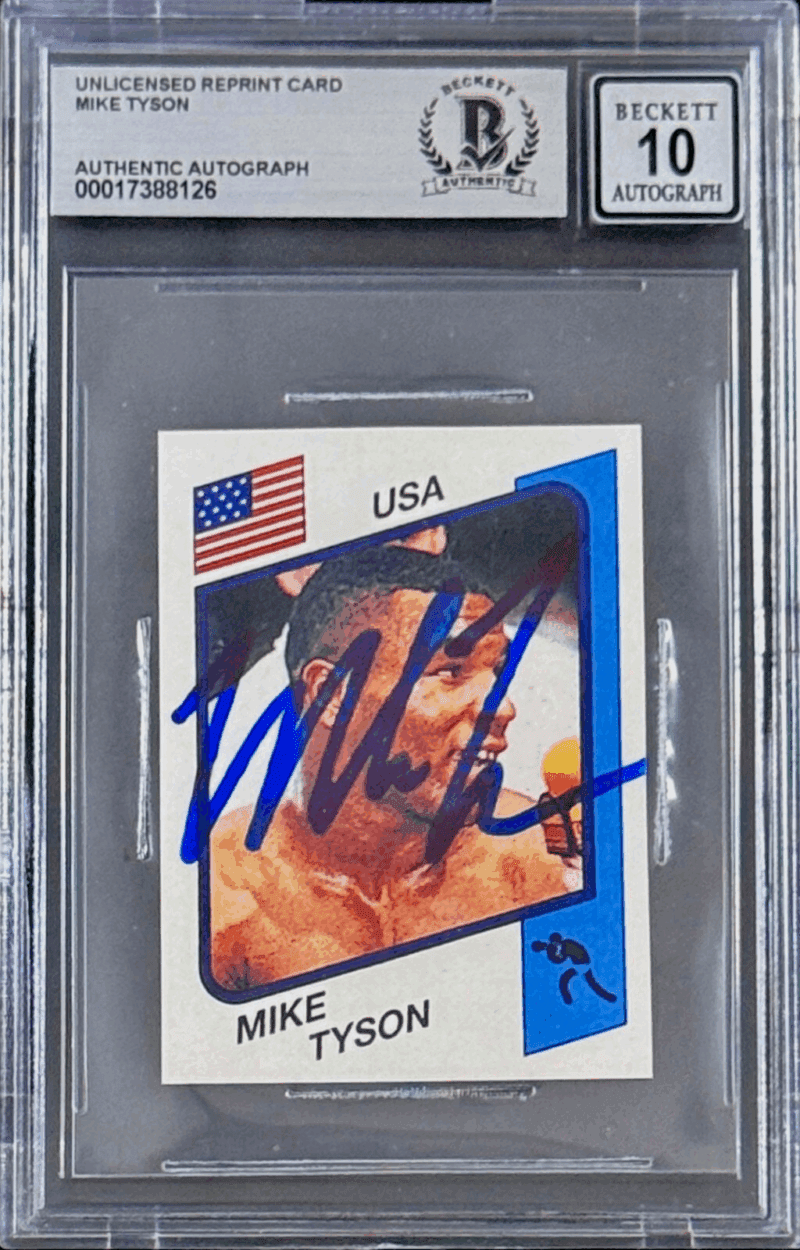 Mike Tyson Signed Reprint Rookie Trading Card Beckett Auto 10 17388126