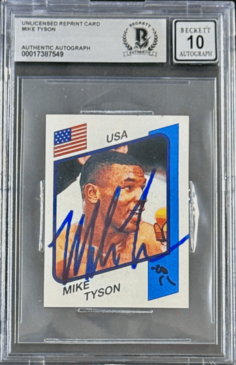Mike Tyson Signed Reprint Rookie Trading Card Beckett Auto 10 17387549