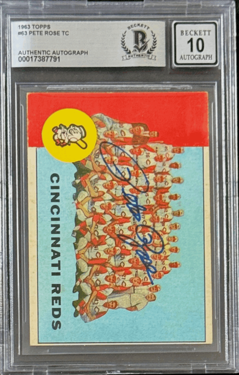 Pete Rose Signed TC 1963 Topps Card #63 Beckett Auto 10 17387791 Reds - Image 2