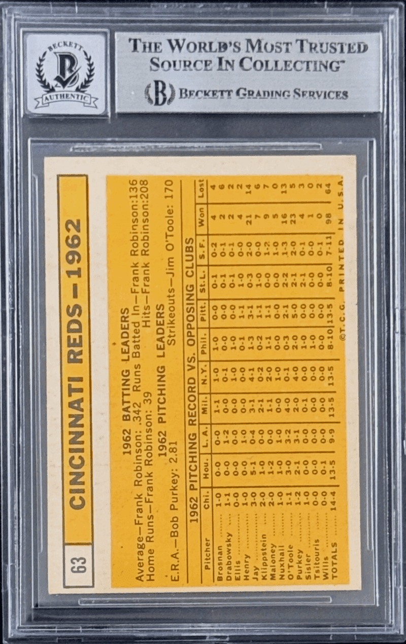 Pete Rose Signed TC 1963 Topps Card #63 Beckett Auto 10 17387791 Reds - Image 3