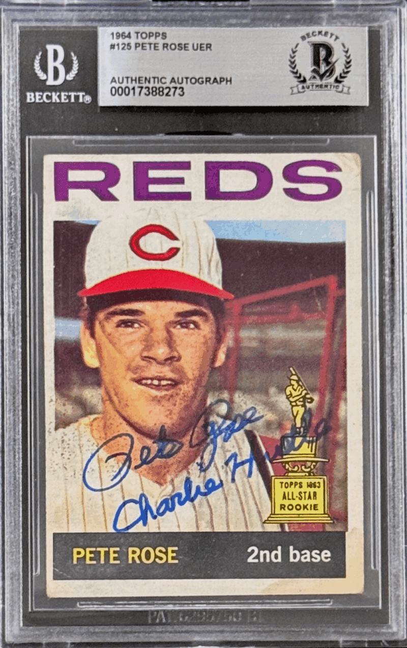Pete Rose Signed 1964 Topps UER Card #125 Beckett Reds All Star Rookie 17388273