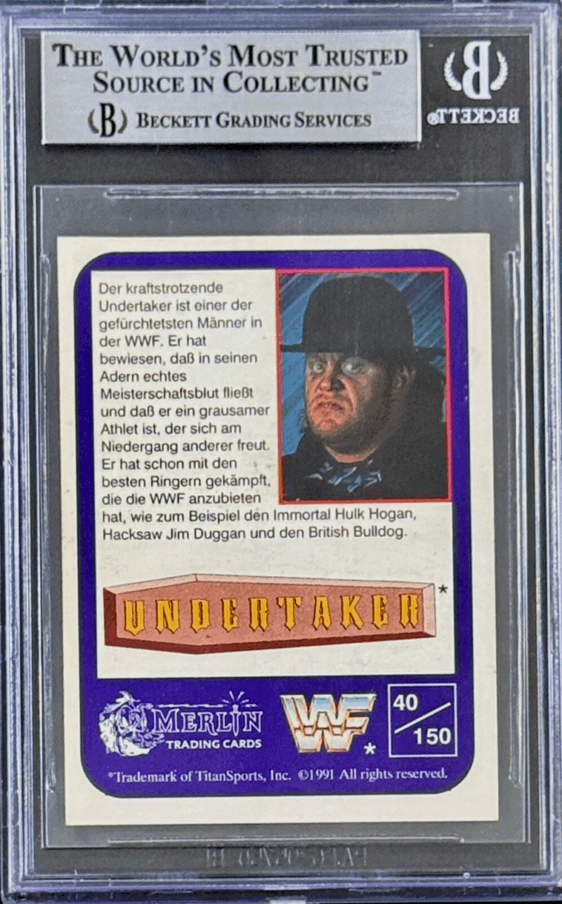 The Undertaker Signed 1991 Merlin WWF German RC  Card #40 Beckett 14058771 Blue - Image 2