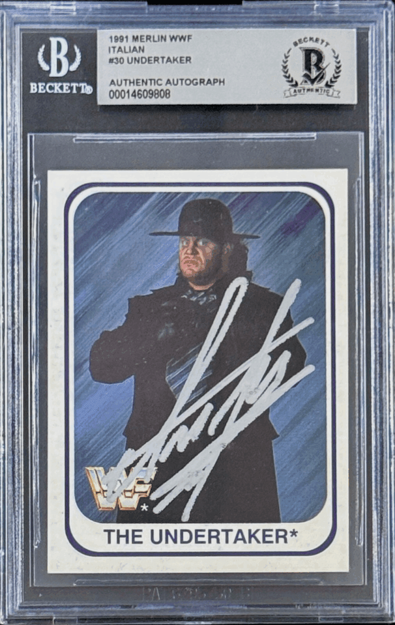 The Undertaker Signed 1991 Merlin WWF Italian RC  Card #30 Beckett 14609808 Silv