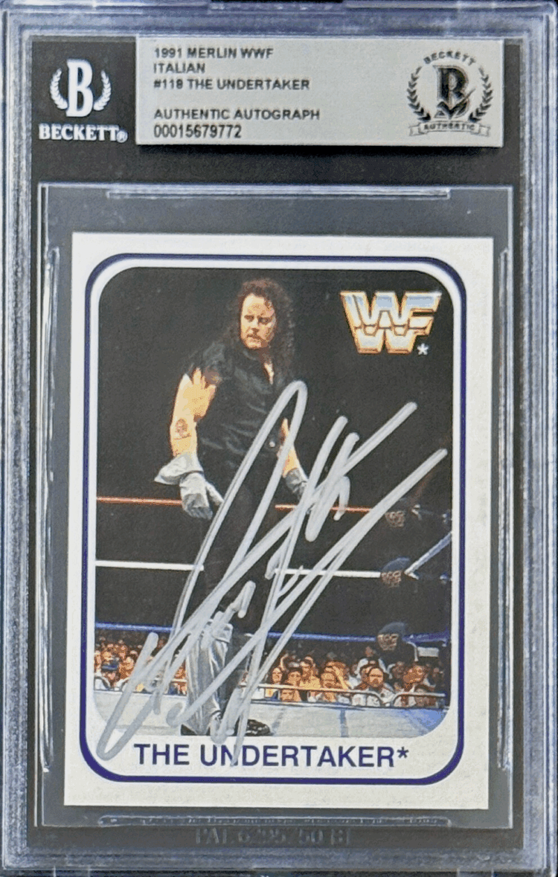 The Undertaker Signed 1991 Merlin WWF Italian RC Card #118 Beckett 15679772 Silv