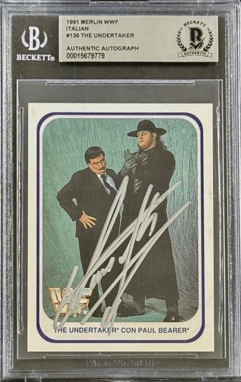 The Undertaker Signed 1991 Merlin WWF Italian RC Card #136 Beckett 15679779 Silv