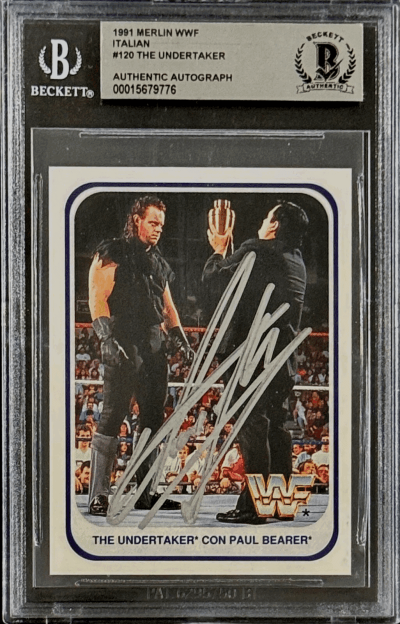 The Undertaker Signed 1991 Merlin WWF Italian RC Card #120 Beckett 15679776 Silv