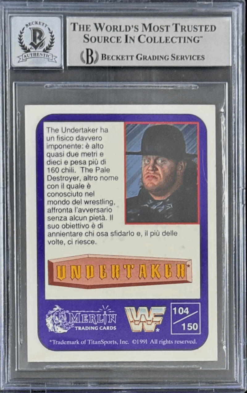 Undertaker Signed 1991 Merlin WWF Italian Card #104 Beckett 14609370 Auto 10 P - Image 2