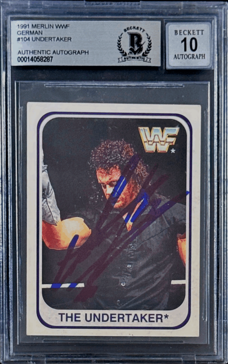 Undertaker Signed 1991 Merlin WWF German RC Card #104 Beckett 14058287 Auto 10 B