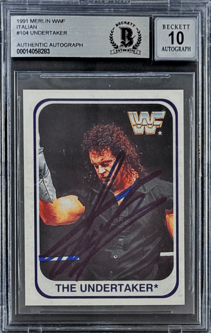 Undertaker Signed 1991 Merlin WWF Italian Card #104 Beckett 14058283 Auto 10 B