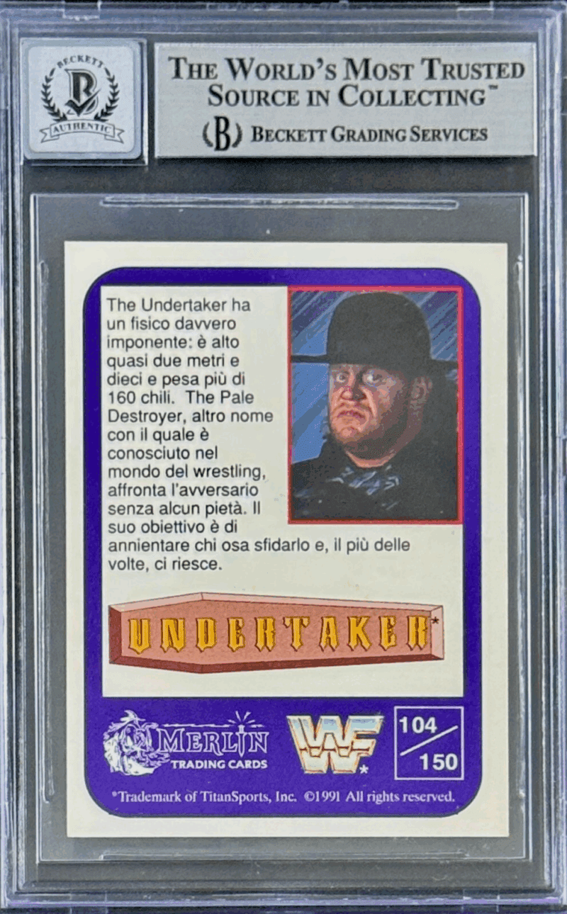 Undertaker Signed 1991 Merlin WWF Italian Card #104 Beckett 14058283 Auto 10 B - Image 2