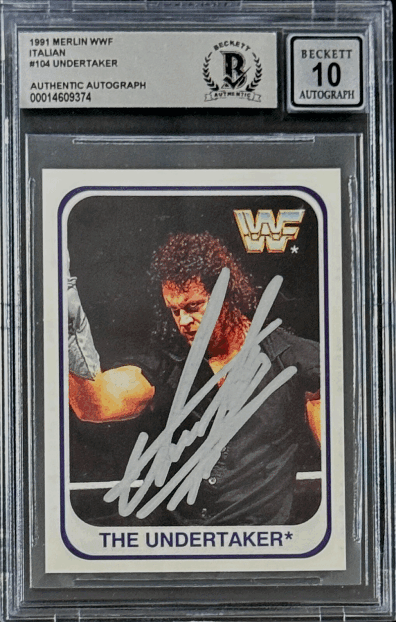 Undertaker Signed 1991 Merlin WWF Italian Card #104 Beckett 14609374 Auto 10 S