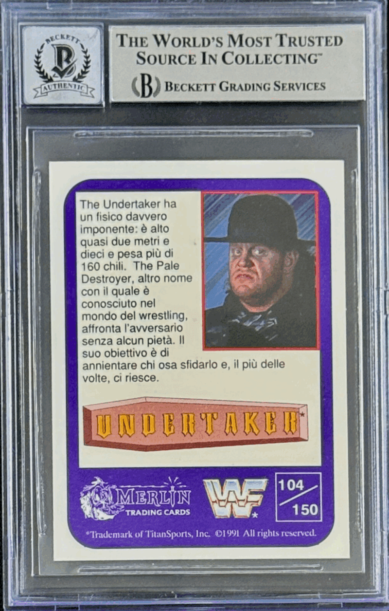 Undertaker Signed 1991 Merlin WWF Italian Card #104 Beckett 14609374 Auto 10 S - Image 2
